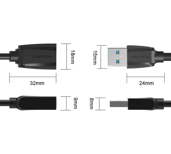 Кабель-удлинитель Vention USB 3.0 AM/AF - 0.5м Black Edition VAS-A45-B050