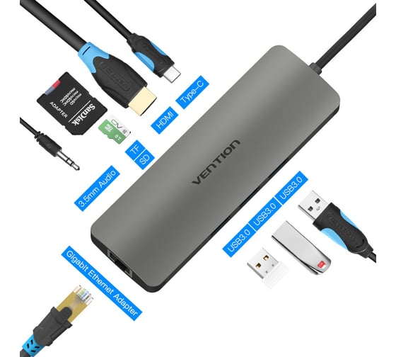 Мультифункциональный хаб Vention USB Type C 9 в 1 CGNHA