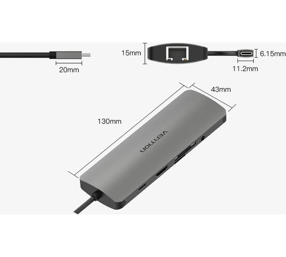 Мультифункциональный хаб Vention USB Type C 9 в 1 CGNHA