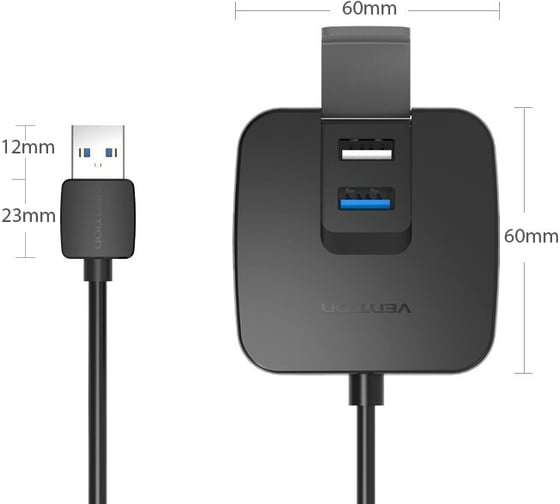 Концентратор Vention OTG USB 2.0/ USB 3.0 на 4 порта, черный - 0.5 м. CHABD