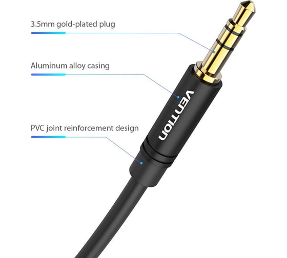 Аудио кабель Vention Jack 3,5 mm M/Jack 3,5 mm M угол 90 - 1м, черный BAKBF-T