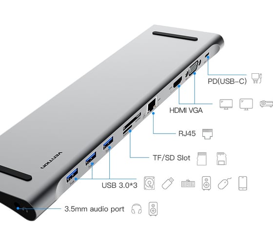 Мультифункциональная док-станция Vention USB Type C 10 в 1 CMCHB