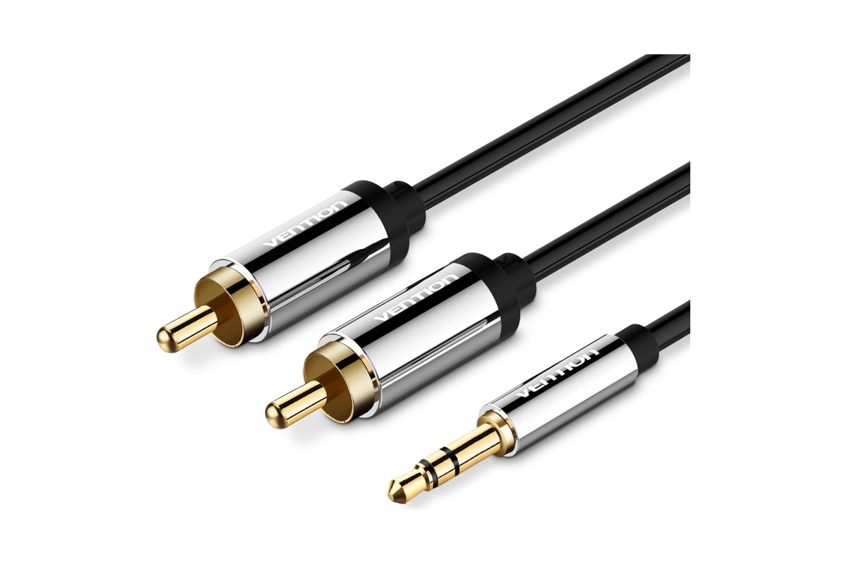 Аудио кабель Vention Jack 3,5 mm M/2RCA M - 2м, черный P550AC200-S -  выгодная цена, отзывы, характеристики, фото - купить в Москве и РФ