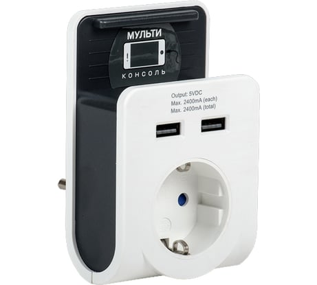 Адаптер IEK Т-02 01 1 место, 2P+PE, 16А, 2хUSB, 2,4А, белый WTP11-16-01-Z-K01