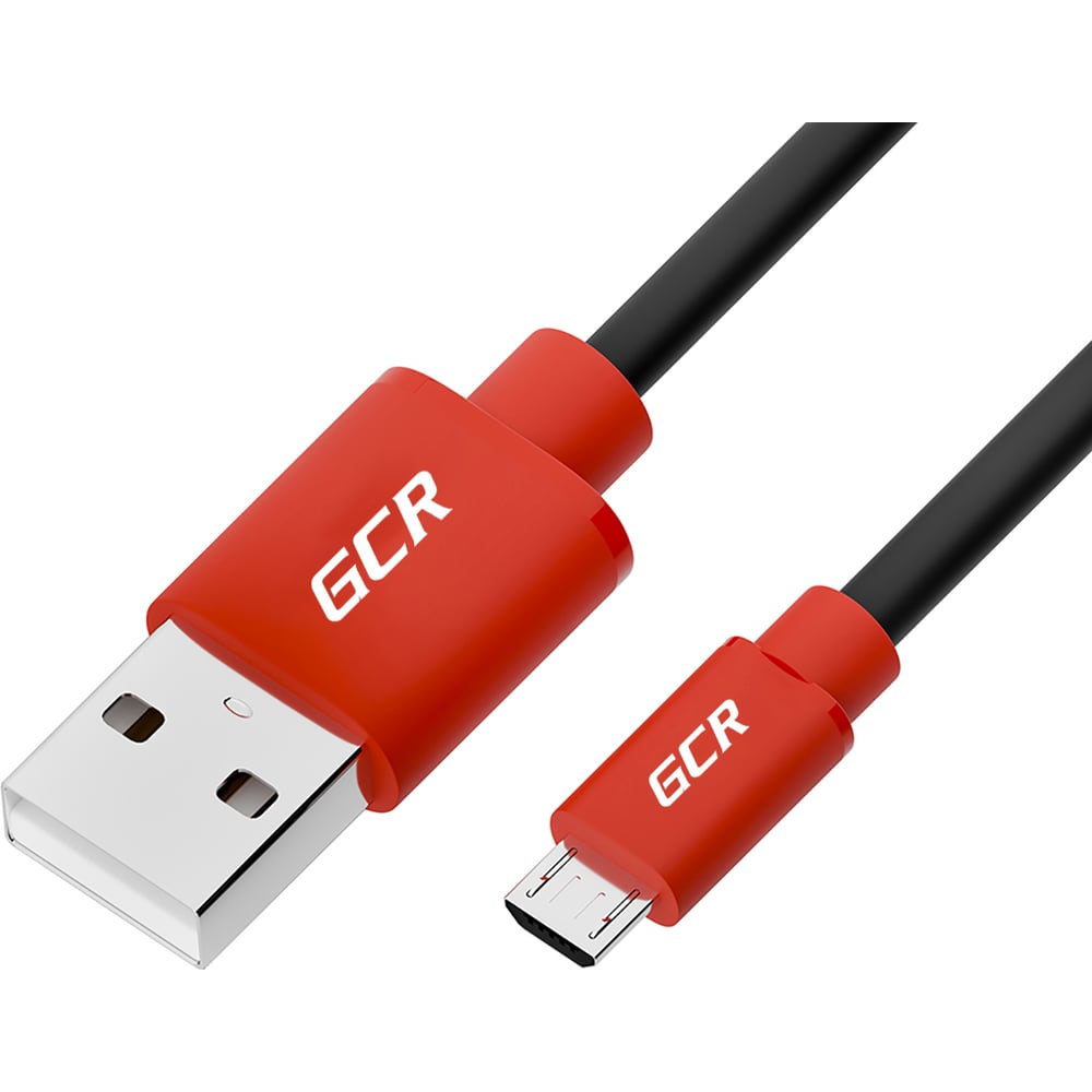 Кабель для зарядки телефона GCR microUSB, 3.0m, черный с красным ...
