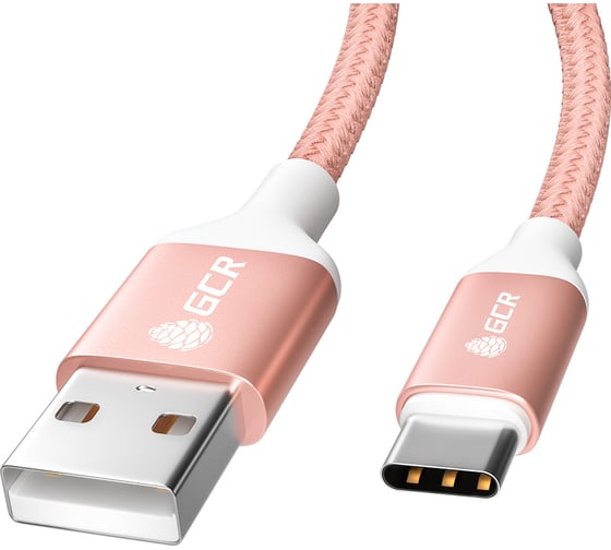 Кабель TypeC GCR 1.0m быстрая зарядка, розовый нейлон, AL корпус розовый, белый ПВХ 28-24 AWG VIV52I509 1