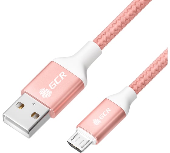 Кабель MicroUSB GCR 0.5m быстрая зарядка, розовый нейлон, AL корпус розовый, белый ПВХ 28-24 AWG VIV52I464 1