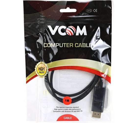 Кабель-адаптер VCOM USB 3.1 Type-C m - DisplayPort m, 3840x2160@60Hz, 1m CU422C-1M