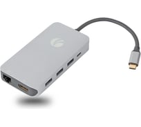 Кабель-адаптер VCOM USB3.1 Type-C/M-HDMI,RJ45,4*USB3.0,SD,TF,PD charging, Aluminum Shell, CU431M