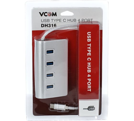 Кабель-концентратор VCOM USB 3.1 Type-C/m - 4 port USB 3.0 HUB, 5Gbps, DH316