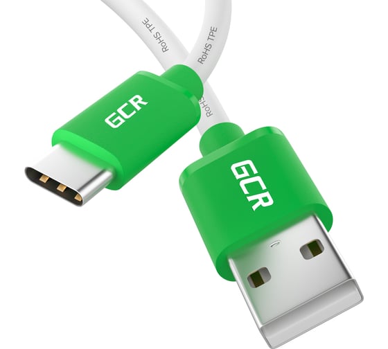 Кабель TypeC GCR 1.5m быстрая зарядка, белый TPE, зеленые коннекторы VIV52I721
