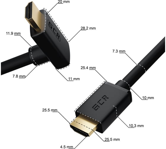 Кабель HDMI 2.0 GCR 2.0m M/M верхний угол, черный VIV52I319