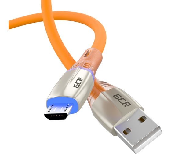 Кабель MicroUSB GCR 1.0m LED быстрая зарядка, быстрая зарядка, оранжевый TPE, 28/22 AWG VIV52I487