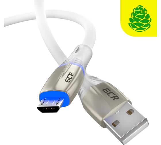 Кабель MicroUSB GCR QC 1.5m LED быстрая зарядка белый TPE 28-22 AWG VIV52I467