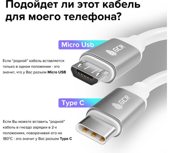 Кабель Type C-C GCR 1.0m POWER DELIVERY быстрая зарядка, белый силикон, AL корпус серебро, белый ПВХ VIV52I362