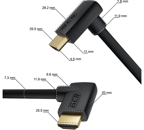 Кабель HDMI 2.0 GCR 2.0m M правый угол/M верхний угол, черный VIV52I316