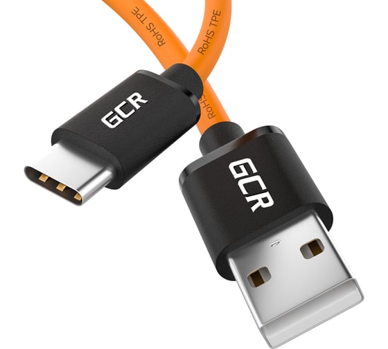 Кабель TypeC GCR 1.5m быстрая зарядка, оранжевый TPE, черные коннекторы, 28/22 AWG VIV52I724