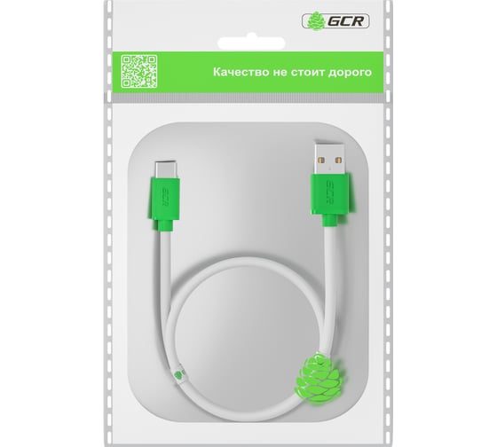 Кабель TypeC GCR 0.5m быстрая зарядка, белый TPE, зеленые коннекторы, 28/22 AWG VIV52I718
