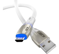 Кабель MicroUSB GCR 0.5m LED быстрая зарядка, белый TPE, 28/22 AWG VIV52I486