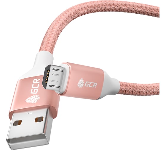 Кабель MicroUSB GCR 1.5m быстрая зарядка, розовый нейлон, AL корпус розовый, белый ПВХ, 28/24 AWG VIV52I474 1