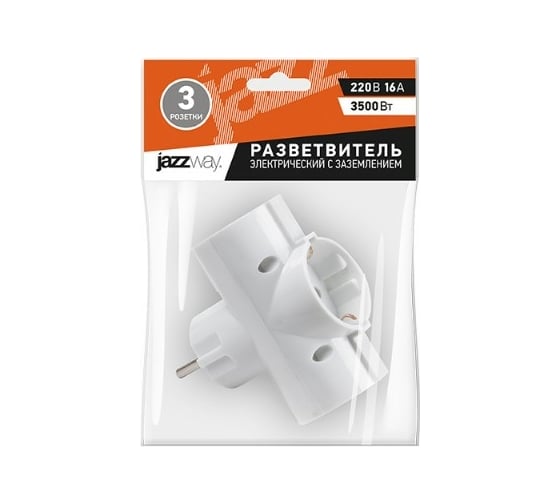 Разветвитель Jazzway Jаzzway 3-м с заземлением 16А AD-3G-R 3.5кВт IP20 2853363