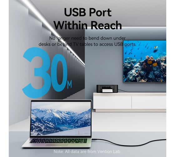 Активный кабель-удлинитель VENTION USB 2.0 AM/AF с усилителем - 10м Черный CBKBL