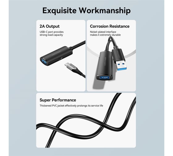 Активный кабель-удлинитель VENTION USB 3.0 AM/AF с усилителем - 10м Черный CBMBL