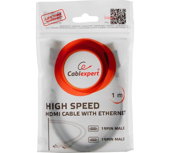 Кабель Cablexpert HDMI 1м v2.0 19M/19M медь, белый позол. разъемы экран пакет CC-HDMI4-W-1M