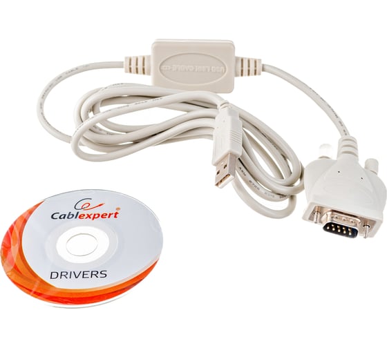 Конвертер Cablexpert COM - USB порт AM/ DB9M, чип CH343, Pro, 1.8м, белый, пакет UAS111
