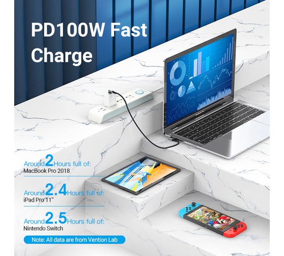 Кабель VENTION USB 2.0 CM/CM угловой - 1м. Серый 5А PD100W TANHF
