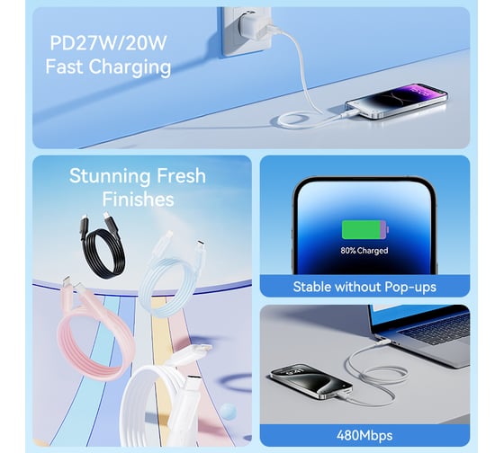 Кабель VENTION USB 2.0 CM/Lightning 8M для iPad/iPhone 3A - 1м. Белый LAKWF