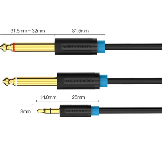 Кабель аудио VENTION Jack 3,5 mm M/2Jack 6,5 mm M - 2 м BACBH