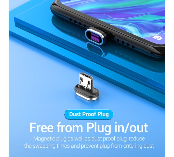 Магнитный кабель VENTION 2 в 1 USB 2.0 AM/Micro-B/CM 5А - 0.5м CQNHD