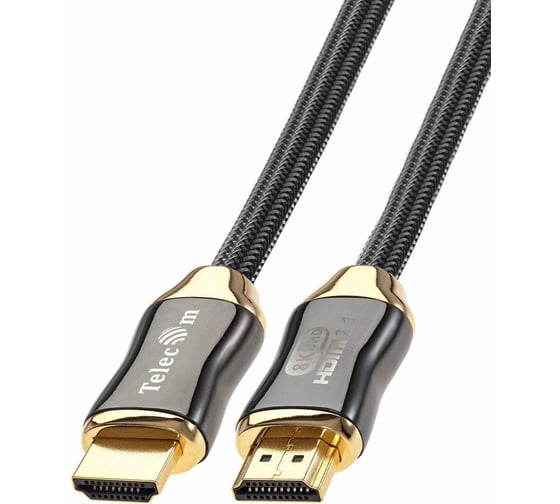 Кабель Telecom, HDMI 19M/M, ver. 2.1, 8K 60 Hz 2m металлические разъемы, нейлоновая оплетка TCG300-2M