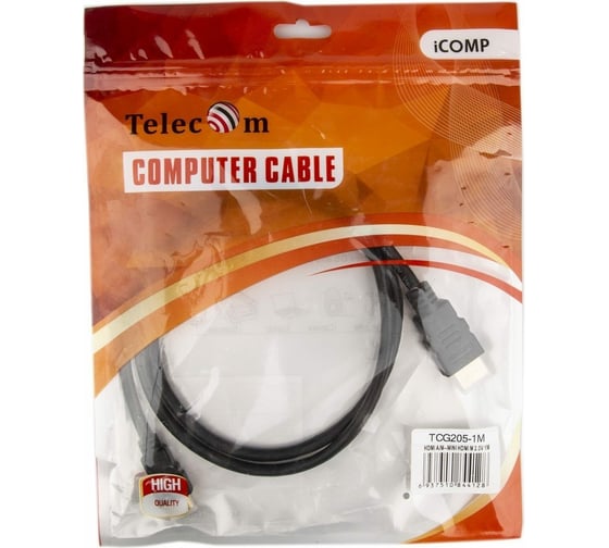 Кабель Telecom, HDMI-19M --- MiniHDMI-19M ver 2.0+3D/Ethernet, 1m TCG205-1M