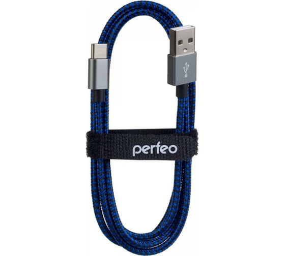 Кабель PERFEO USB2.0 A вилка - USB Type-C вилка, черный-синий,1 м. U4903 30010760 1