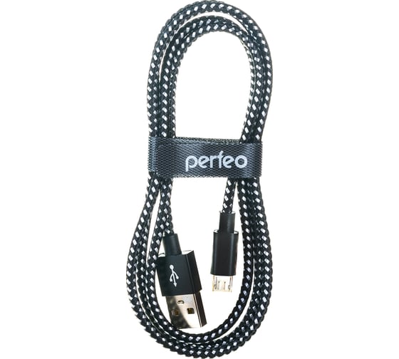 Кабель PERFEO USB2.0 A вилка - Micro USB вилка, черный-белый, 1 м.U4801 30010754 1