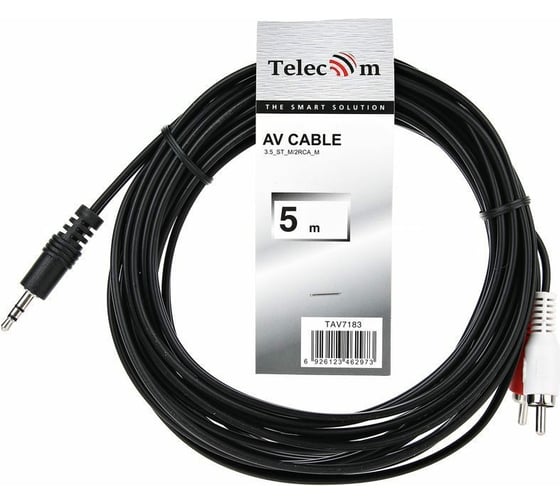Соединительный кабель Telecom, 3.5 Jack M - 2xRCA M, стерео, аудио, 5м TAV7183-5M
