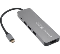 Док-станция Gembird Type-C 5в1: 3хUSB3.1, PD100W, HDMI, кабель 17см, алюминий, UHB-D1