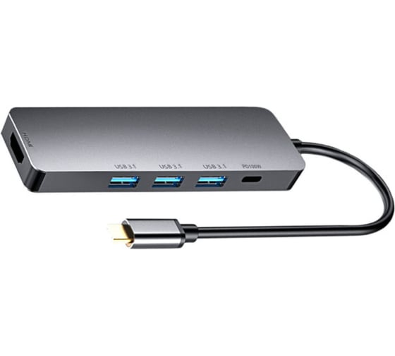 Док-станция Gembird Type-C 5в1: 3хUSB3.1, PD100W, HDMI, кабель 17см, алюминий, UHB-D1