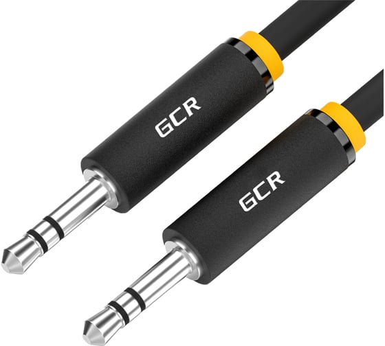 Кабель аудио GCR 1.0m jack 35mm-jack 35mm черный желтая окантовка M-M VIVAVIC1114-1.0m
