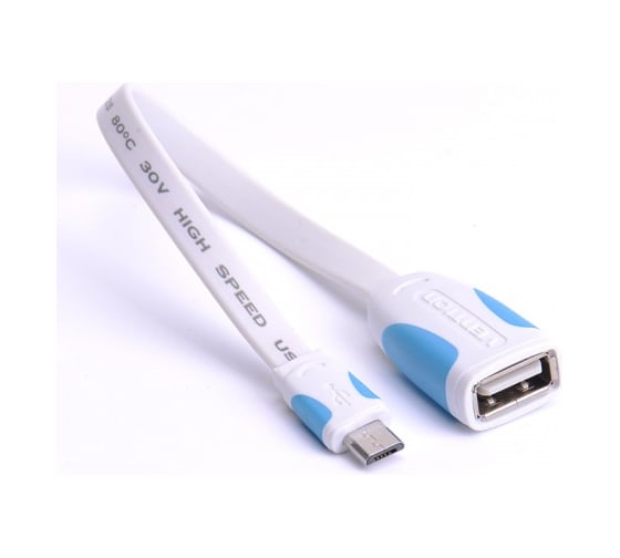 Адаптер-переходник OTG Vention USB 2.0 AF/micro B 5pin, плоский, 0.1м, белый VAS-A09-W010