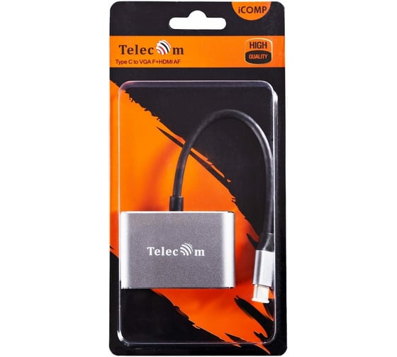 Кабель-концентратор Telecom, USB3.1 Type-Cm -- HDMI f+VGAf, Alum Grey 4K@30 Hz TUC050