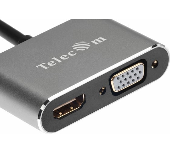 Кабель-концентратор Telecom, USB3.1 Type-Cm -- HDMI f+VGAf, Alum Grey 4K@30 Hz TUC050