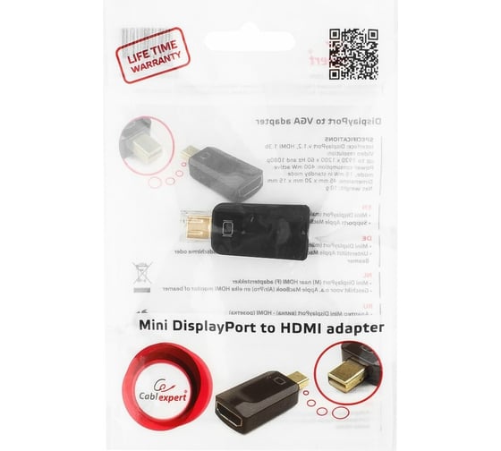 Переходник Cablexpert, miniDisplayPort ; HDMI, черный A-mDPM-HDMIF-01