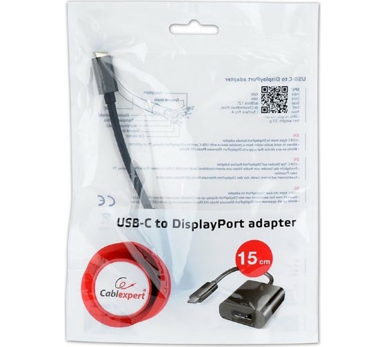 Переходник-конвертер Cablexpert USB, Type-C/DisplayPort (F), кабель 0.15м, черный, пакет A-CM-DPF-01