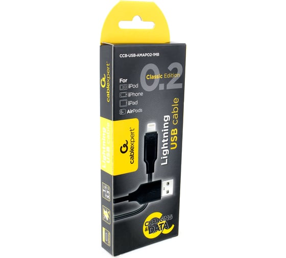 Кабель для Apple Cablexpert, AM/Lightning, длина 1м, черный CCB-USB-AMAPO2-1MB