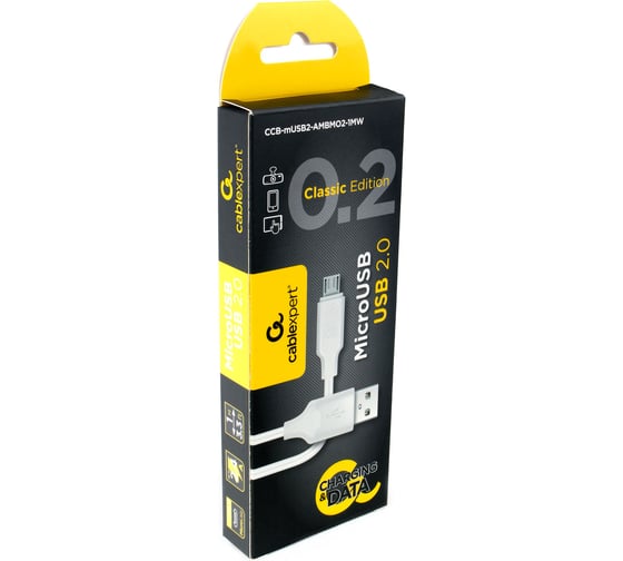 Кабель USB 2.0 Cablexpert, AM/microB, издание Classic 0.2, длина 1м, белый CCB-mUSB2-AMBMO2-1MW