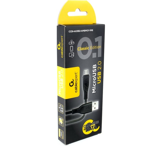 Кабель USB 2.0 Cablexpert, AM/microB, издание Classic 0.1, длина 1м, черный CCB-mUSB2-AMBMO1-1MB