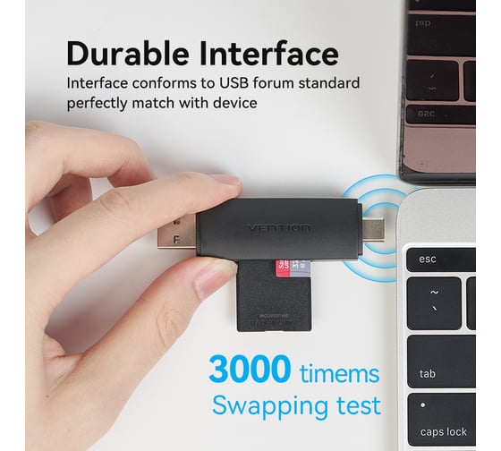Картридер VENTION USB 3.0 A+C (SD+TF) Черный CLKB0